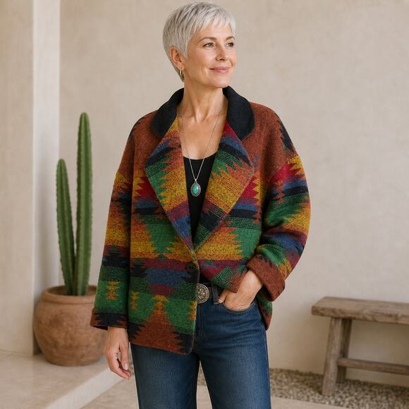 Vintage Jackets & Blazers - Pioneer Wear Vintage Multicolor Navajo Button Coat L/XL